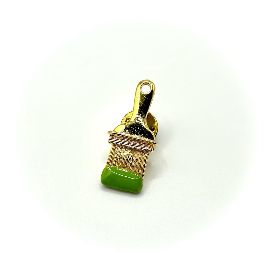 Vintage 80s Gold and Green Paintbrush Pin